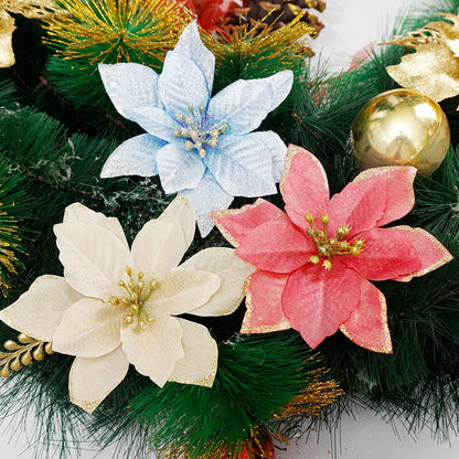 Flores Natal Glitter Artificial 10/100 peças de Enfeite de Árvore de Natal de Poinsétia Glitter