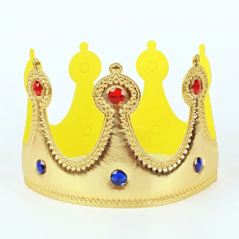 Coroa Veludo Chapéu Rei Rainha Príncipe Princesa Plástica Ajustável Festa Rainha Dourada