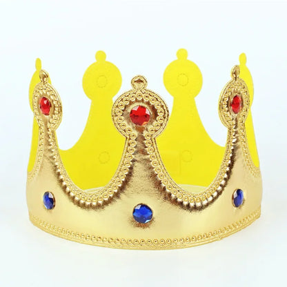 Coroa Veludo Chapéu Rei Rainha Príncipe Princesa Plástica Ajustável Festa Rainha Dourada