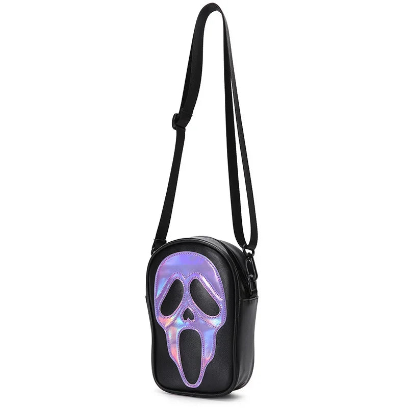 Bolsa transversal com rosto de fantasma refletivo de Halloween para mulheres e homens