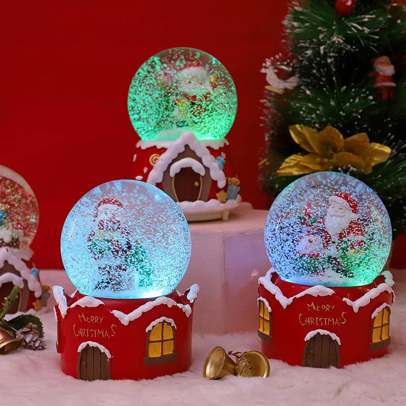 Globo de Neve de Natal, Bola de Cristal Iluminada, Enfeites de Bola de Vidro, Decorações