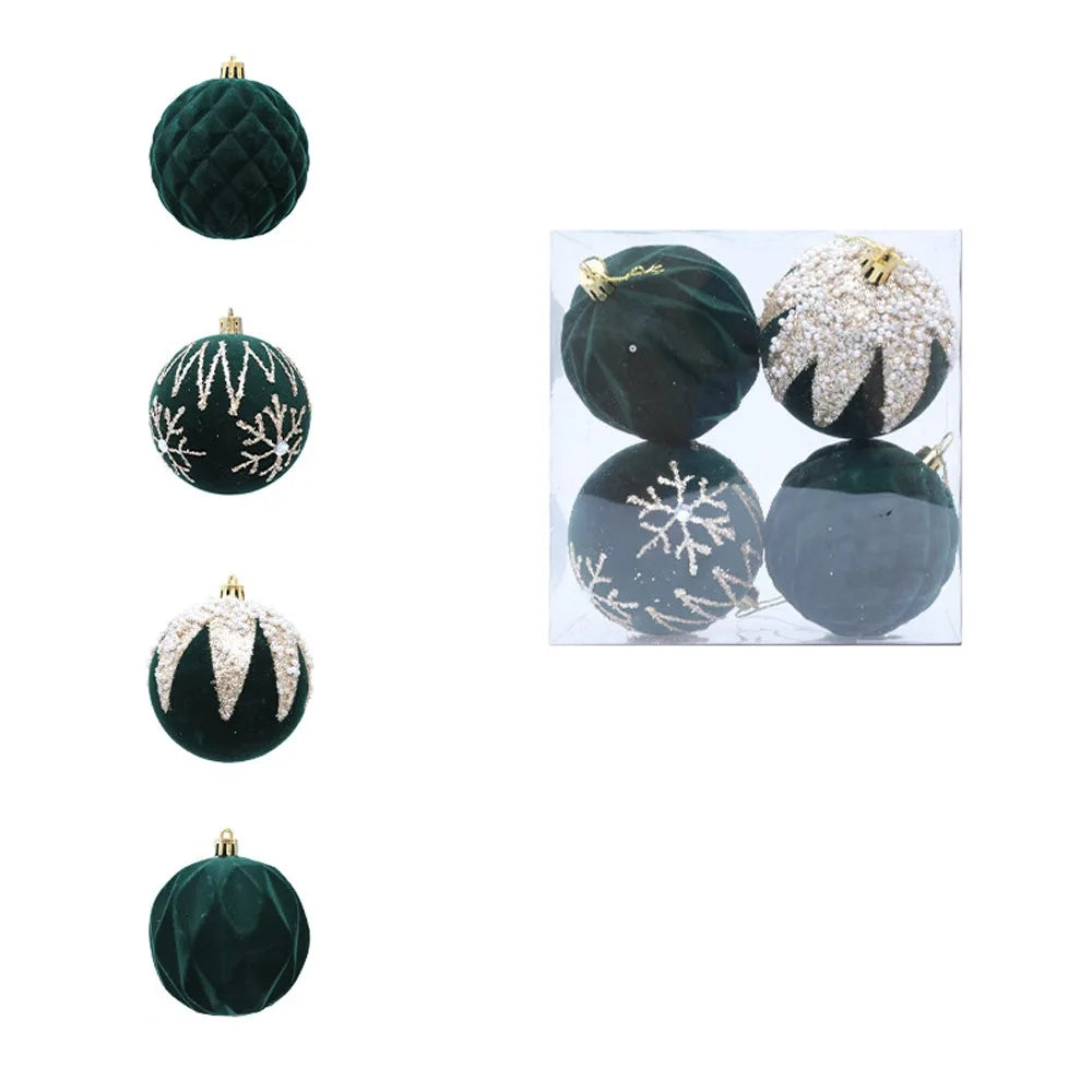 Bola Natal Veludo Bola Natal Pingente Glitter 4 Peças de Enfeites de Bola de Natal de Veludo
