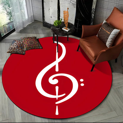 Tapete Redondo Antiderrapante com Estampa Colorida Teclas de Piano e Símbolos 150cm