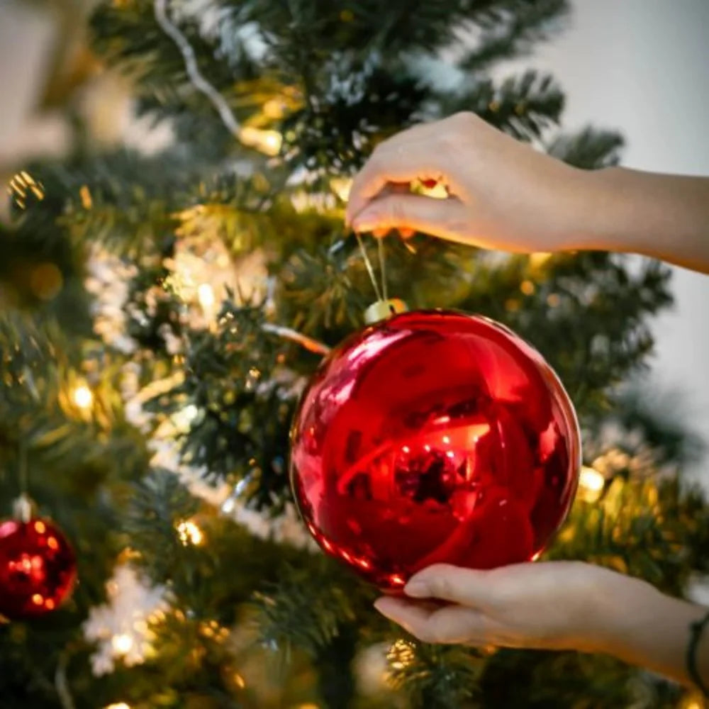 Bolas Natal Grandes Brilhantes, kit com 2 Bolas de Natal Rosa Brilhante Espelhada 15/25cm