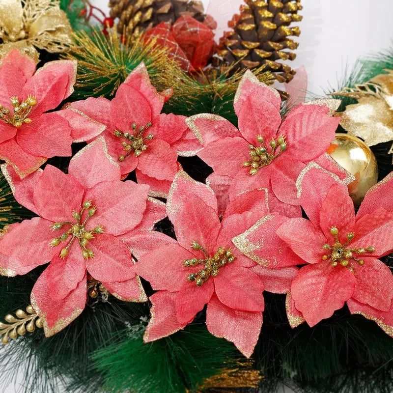Flores Natal Glitter Artificial 10/100 peças de Enfeite de Árvore de Natal de Poinsétia Glitter