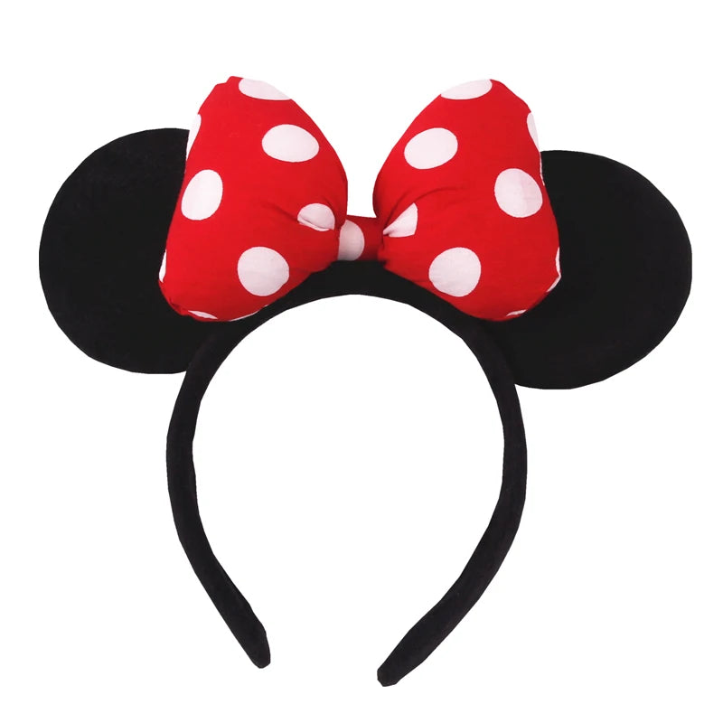 Tiara de orelhas de Disney iluminada de luxo com laço piscante e estampa de bolinhas