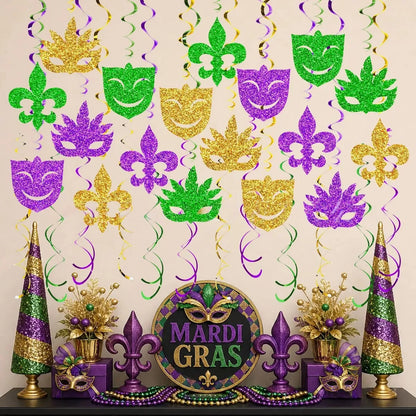 Carnaval, Enfeitadas com Glitter nas Cores Tradicionais Roxo, Verde e Dourado, Apresentando Máscaras de Baile
