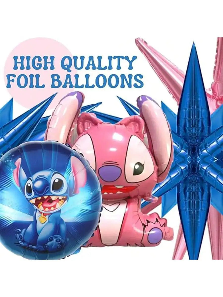 Lilo Stitch e Angel Kit 5 Balões Metalizados Aniversário Festa Decoração Balão Bexiga