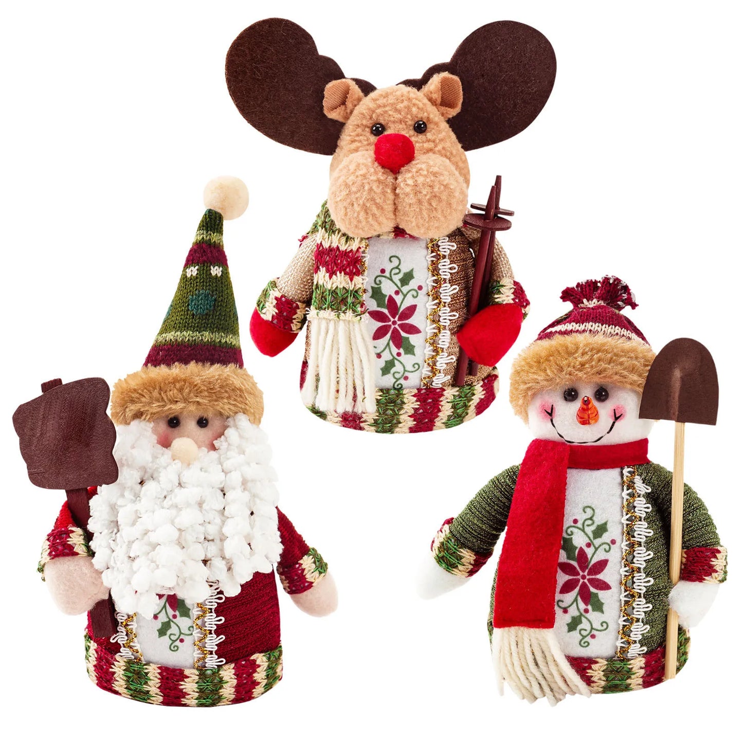 Kit boneco Papai Noel Boneco de Neve Rena Natal Boneco de Natal em pé - boneca retrátil