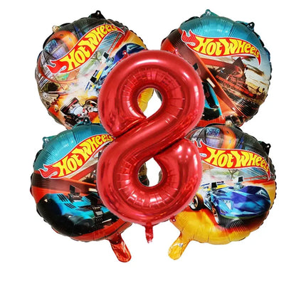 Kit Balão Metal Hot Wheels Frente/verso + Número+vareta 5 Und Kit de arco de balão carro