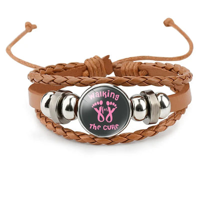 Pulseiras para mulheres, câncer de mama fita rosa pulseira de corda de amor