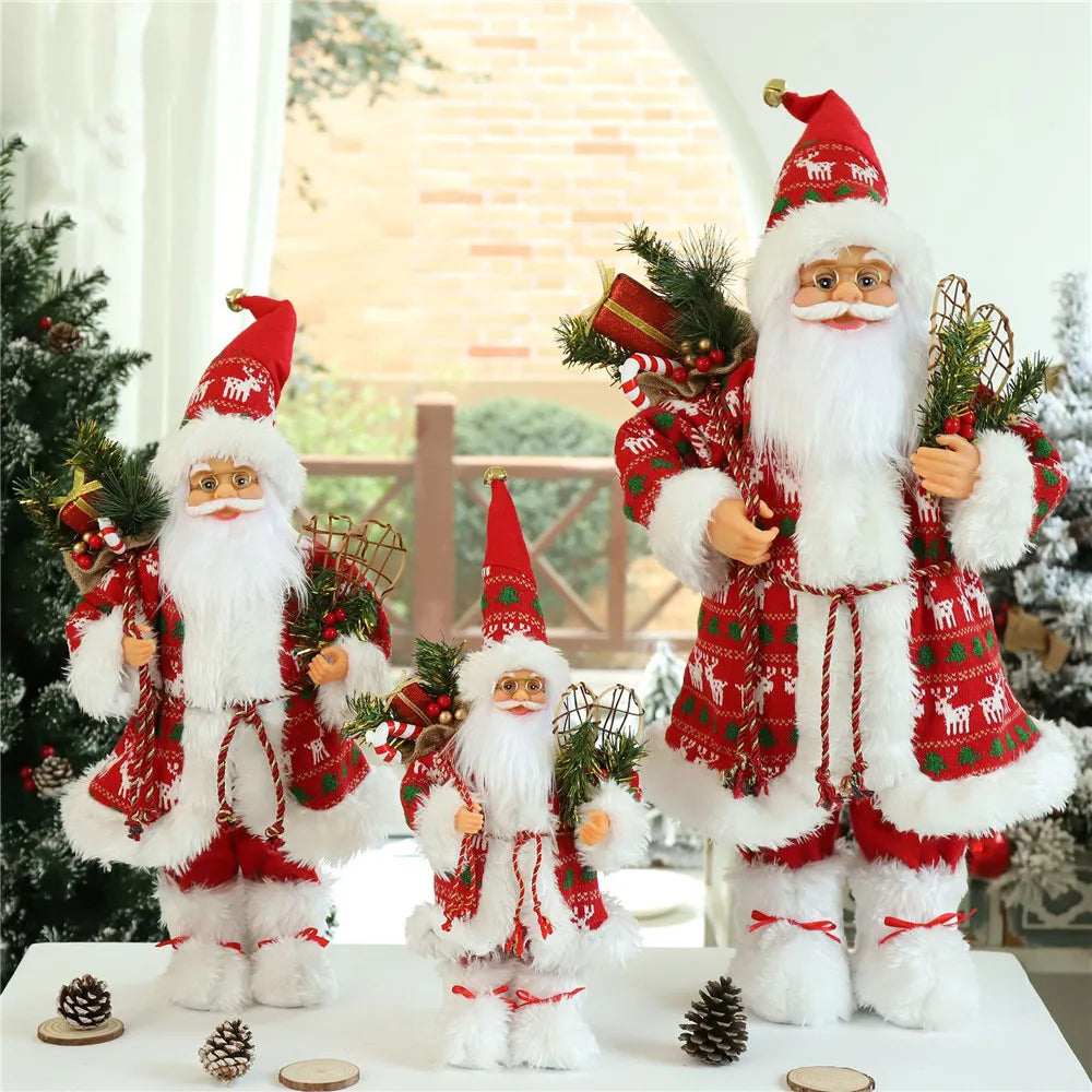 Boneco de Papai Noel em pé, enfeite de Natal para festa de Natal, lareira e férias 40cm