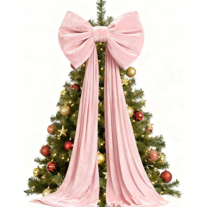 Laço Vermelho Gigante para Shopping, Laço de Natal Gigante de Veludo para Topo de Árvore Rosa e Branco
