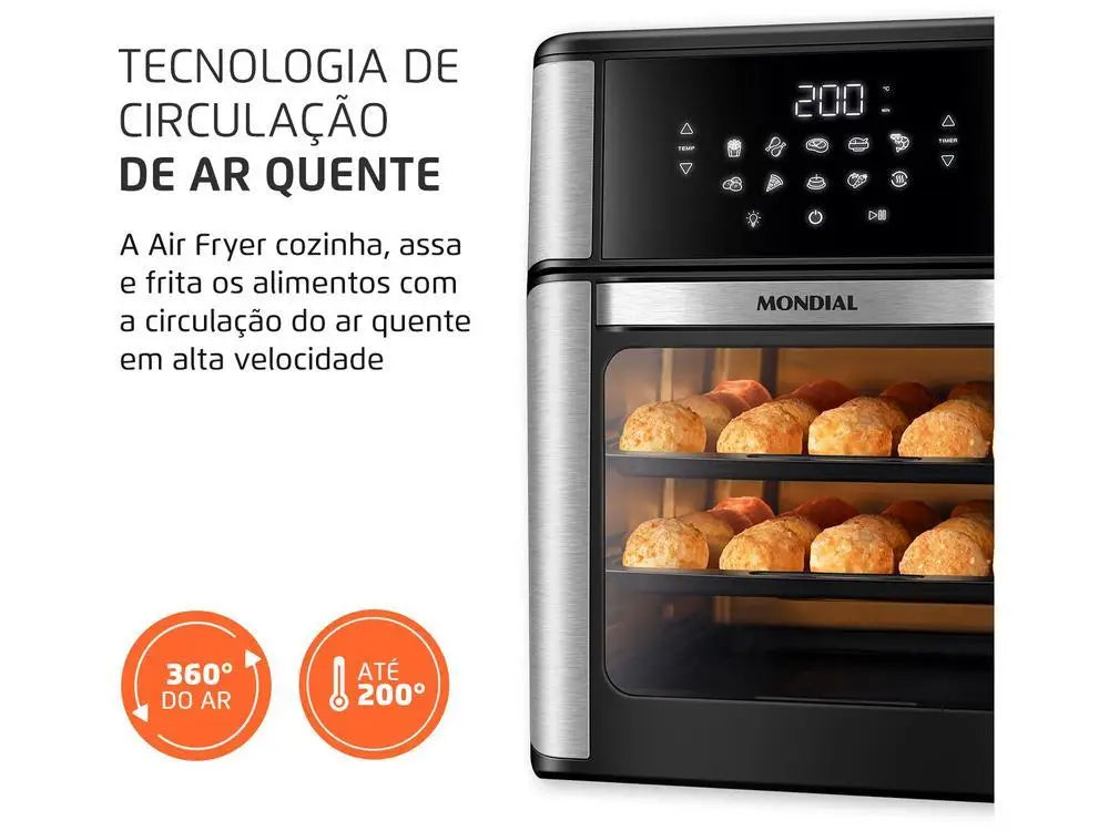 Fritadeira Elétrica sem Óleo/Air Fryer Mondial Forno Oven AFON-12L-BI Preta 12L/220V