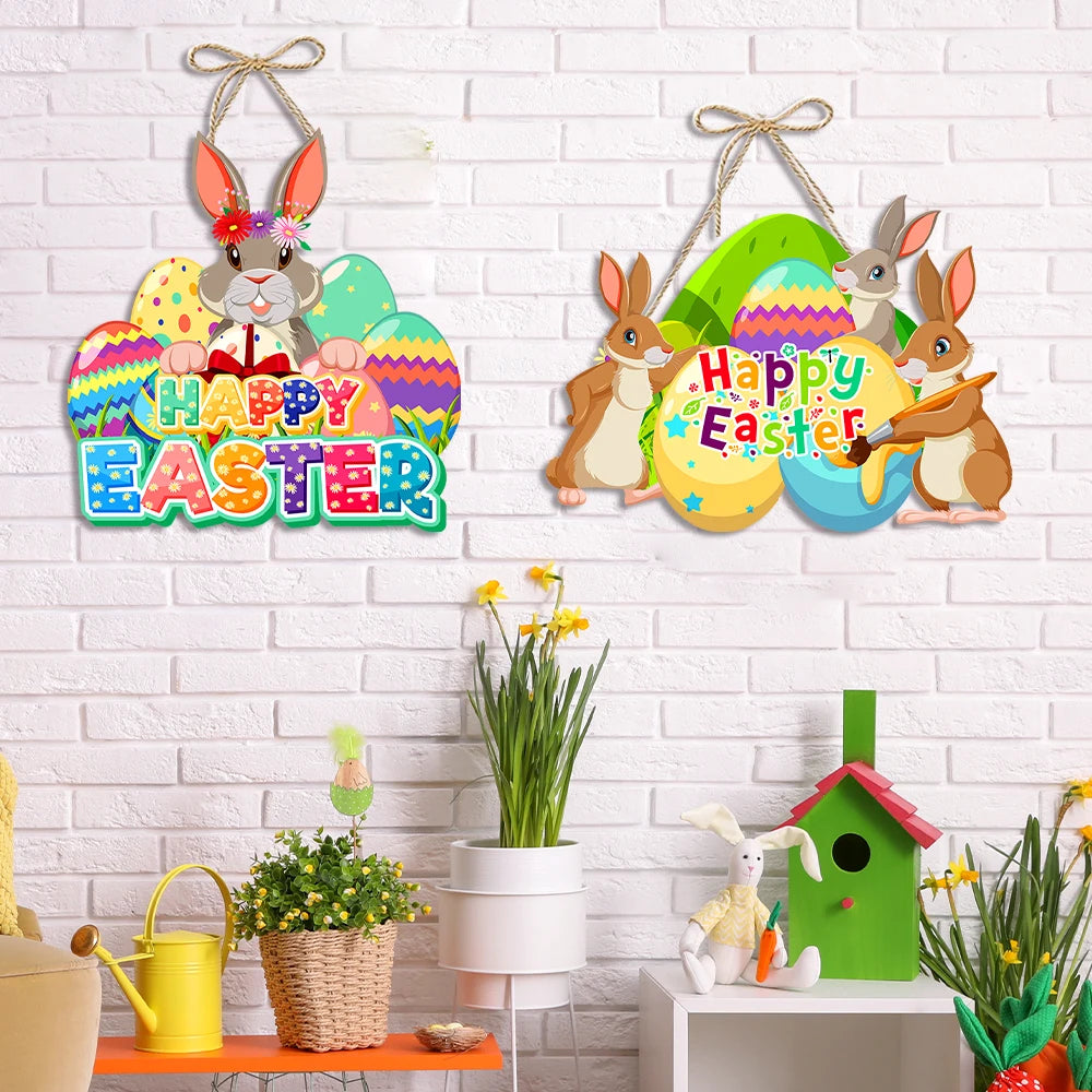 Plaquinha de Coelho Páscoa Decoração de Páscoa para Porta Interna, Design de Coelho