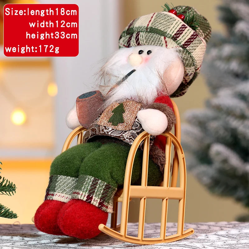 Enfeite de Papai Noel em Cadeira de Balanço, 33 cm, Figura de Papai Noel e Boneco Neve