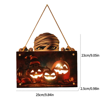 Decorações de placas de suspensão Happy Halloween, luz de LED, fantasma abóbora