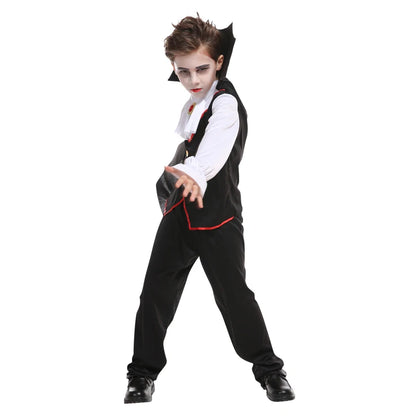 Fantasia Infantil Vampiro Drácula Criança Halloween Vestido Roupa