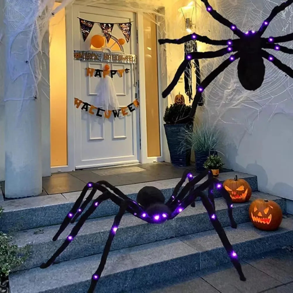 Aranhas Grandes Iluminadas de Halloween Adereços de Aranha Peluda Realista Halloween