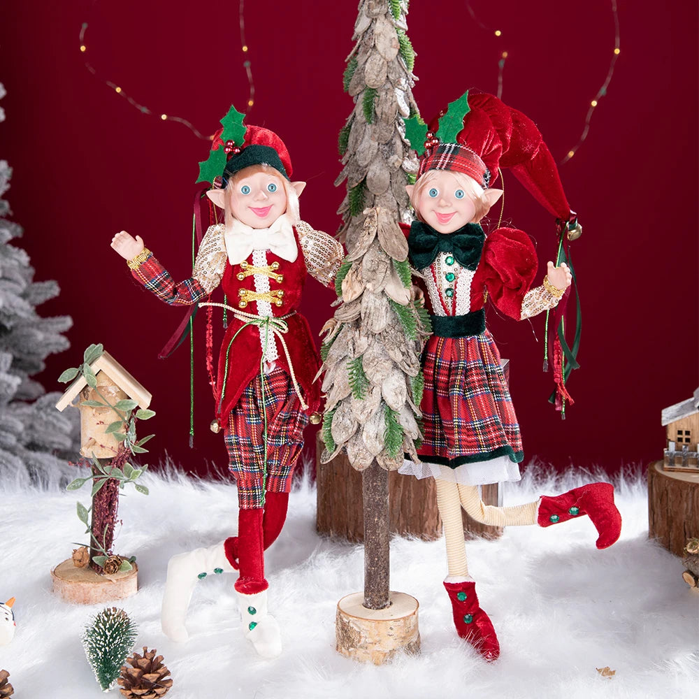Conjunto de 2 elfos de Natal de 66 cm, adorável elfos vermelhos e verdes para pendurar