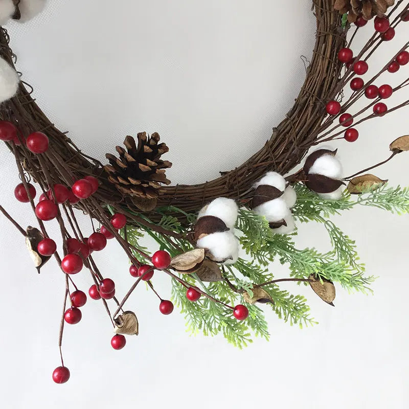 Guirlanda de flores de algodão seco, guirlanda de Natal, pingente de porta, decoração