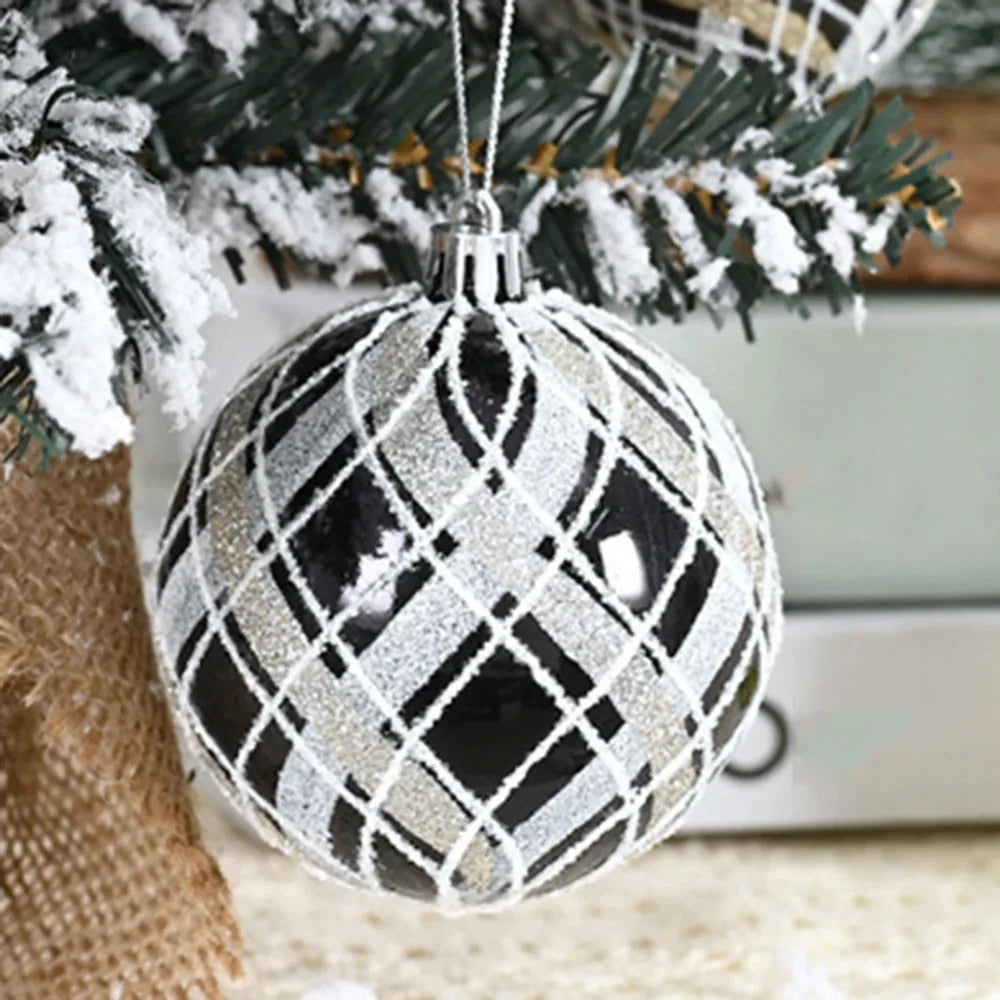 Bolas Natal Preto Branco Decoração de Natal Decorativa de 6 cm/6 Peças ou 8 cm/6 Peça