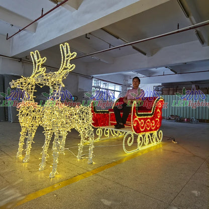 Trenó Papai Noel LED e Veados (Branco) led novo design de transporte de natal, luz 3d