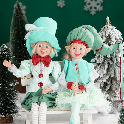 Elfo Decorativo para Shopping, Elfo Estatueta Pelúcia Artesanal Natal Vermelho, Verde, Rosa e Vinho