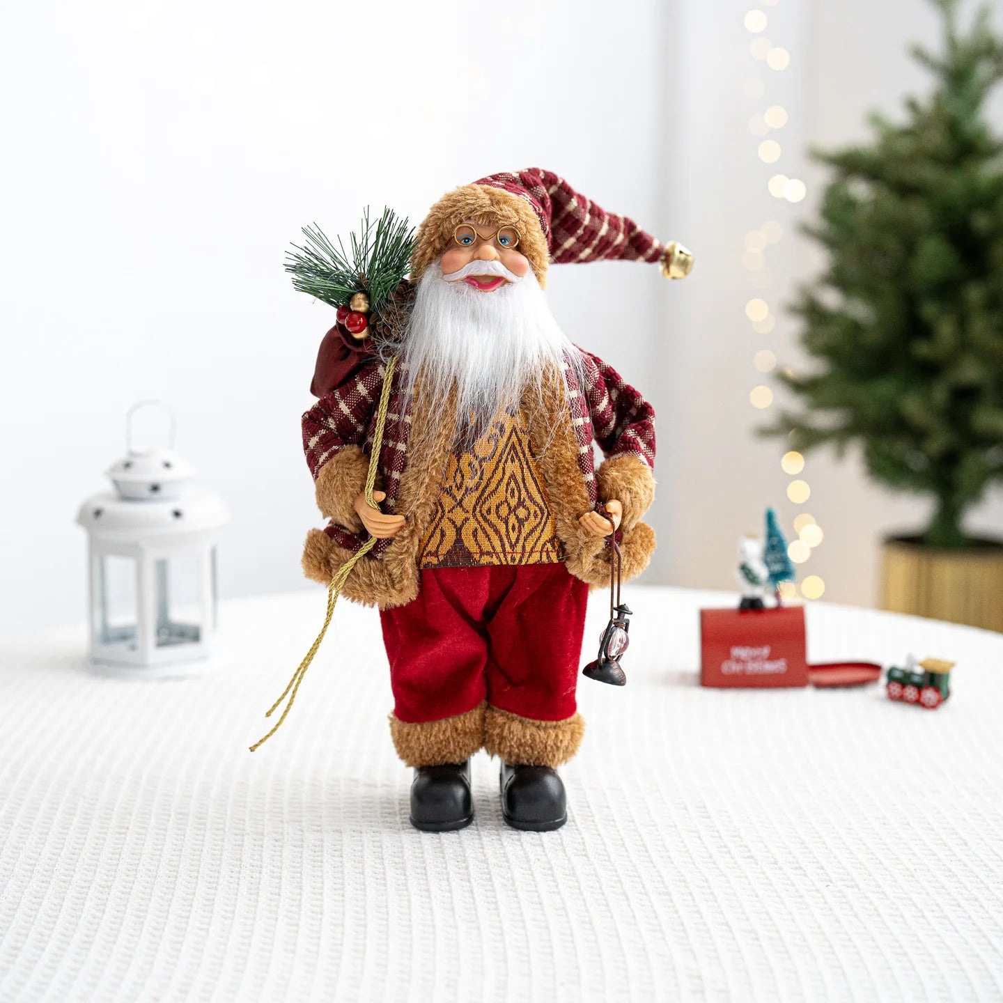 Boneco Papai Noel Lanterna Vermelho decoração de mesa de papai Noel de 30CM*11.81