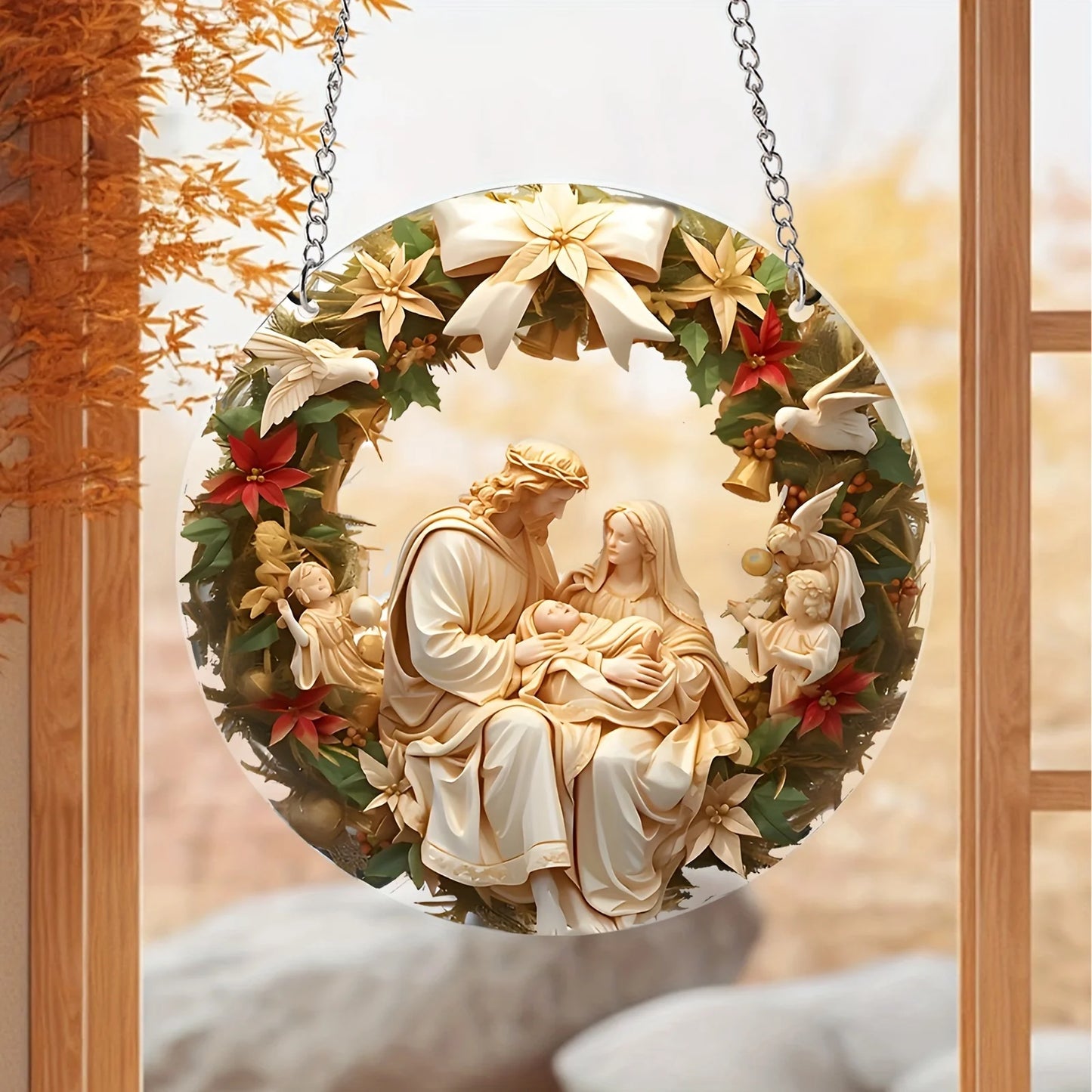 Guirlanda Natalina Enfeite De Porta Natal Sagrada Família 14.5cm