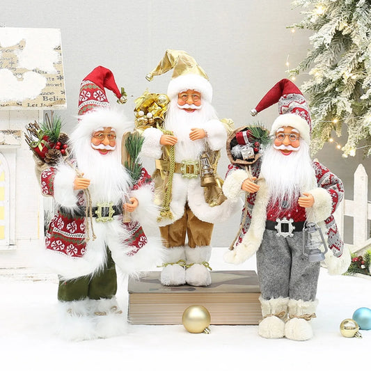 Bonecos de Papai Noel artesanais e fofos, figuras chiques de Papai Noel
