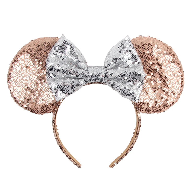 Tiara de orelhas de Disney iluminada de luxo com laço piscante e estampa de bolinhas