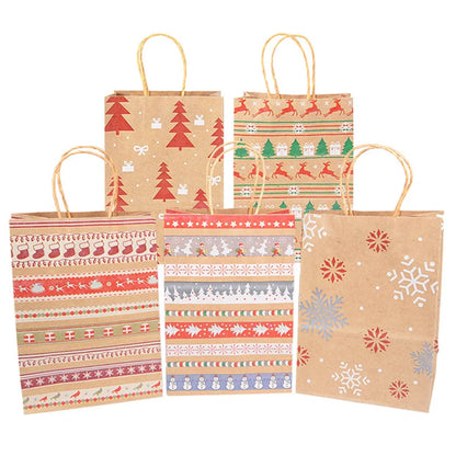 Kit de Sacolas Kraft para Embalagem e Presente - Estampa de Natal - 5 unidades -Natalina
