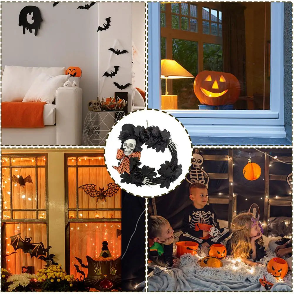 Coroa de esqueleto para porta, Coroa de Halloween assustadora para ambiente