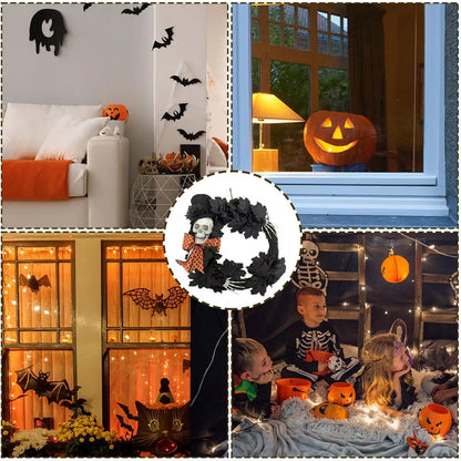 Coroa de esqueleto para porta, Coroa de Halloween assustadora para ambiente