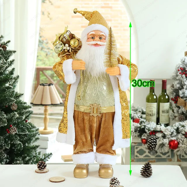 Boneco Papai Noel Figura de Papai Noel Bonita em Pé, Colecionável, Boneca de Papai Noel para Mesa de Escritório, Lantejoulas Prateadas