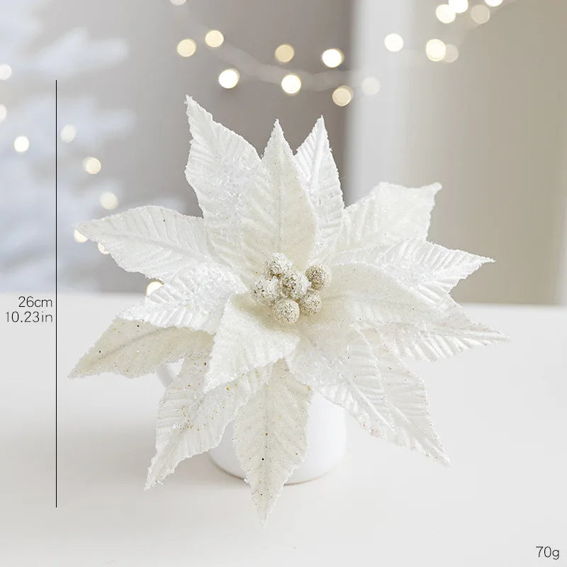 Flor De Natal Poinsétia Vermelho C/ Branco Enfeite e Árvore Terracota