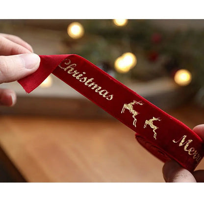 Fita de Natal de Veludo com Estampa de Estrela de Cetim e Seda de 2.5cm*5 Metros