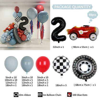 Kit Festa Hot Wheels 68 balões metalizados quadriculados vermelhos e brancos em formato