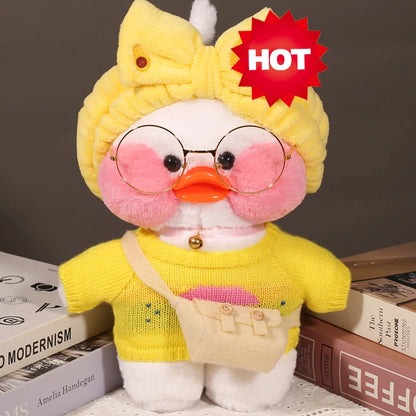 Lalafanfan Cafe Mimi Amarelo Pato Azul, Pato de Pelúcia Kawaii Hialurônico 30 cm