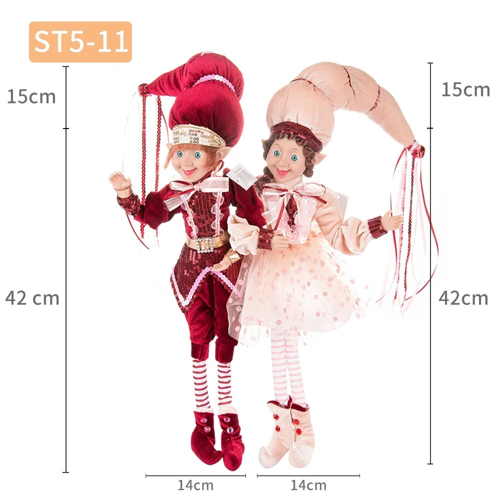 Conjunto de 2 elfos de Natal de 66 cm, adorável elfos vermelhos e verdes para pendurar