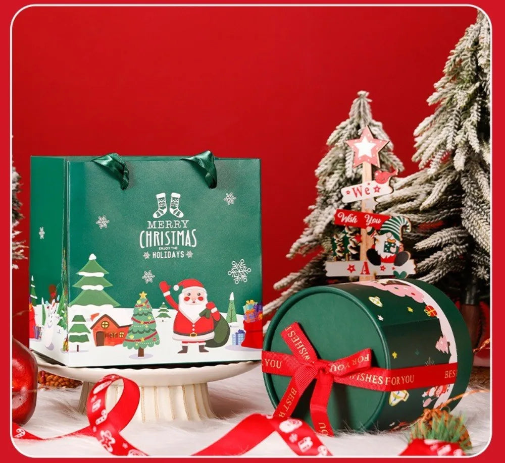 Caixa de Presente Cilíndrica de Doces de Natal, Embalagem Sobremesa Mousse Qualidade