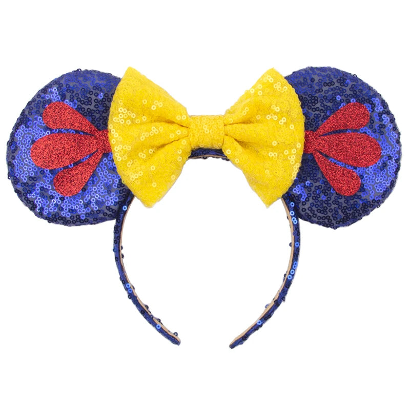 Tiara de orelhas de Disney iluminada de luxo com laço piscante e estampa de bolinhas