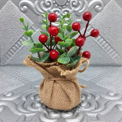 Vaso Cereja Pinha 2 Peças Arranjos Enfeite Mesa Natal Vaso Cereja Pinha 15cm Arranjos