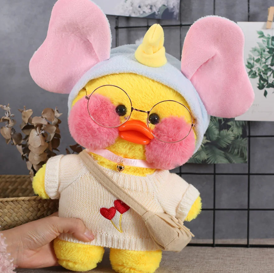 Lalafanfan Cafe Mimi Amarelo Pato Azul, Pato de Pelúcia Kawaii Hialurônico 30 cm