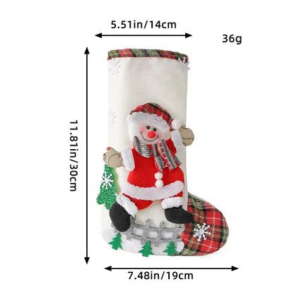 Meia de Natal Decorativa com Rena Papai Noel 30cm Rústica, Meia de Natal para Pendurar