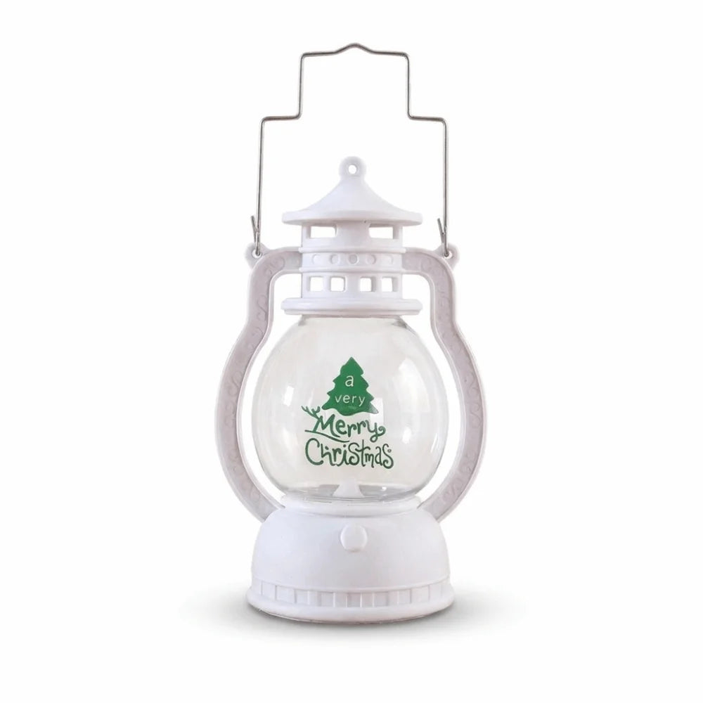 Lanterna Decorativa de Natal Vermelha Estilo Lamparina, com a Figura do Papai Noel no Interior e Iluminação LED