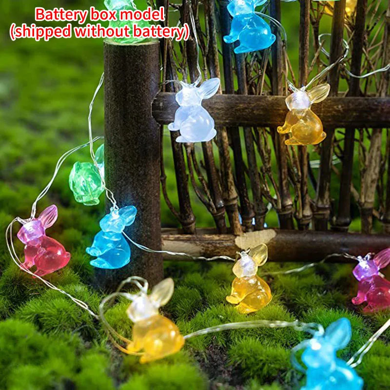 Cordão de Coelho LED Luzes de Páscoa, decorações de primavera de ovo coelho e cenoura