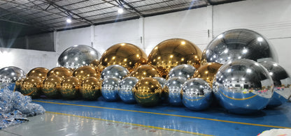 Bola de espelho inflável prateada, grande, brilhante, hermética, gigante, balão pendurar