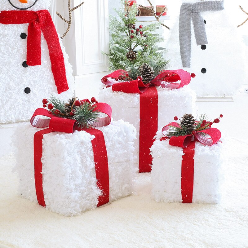 Kit De 3 Caixas De Presente De Natal Neve